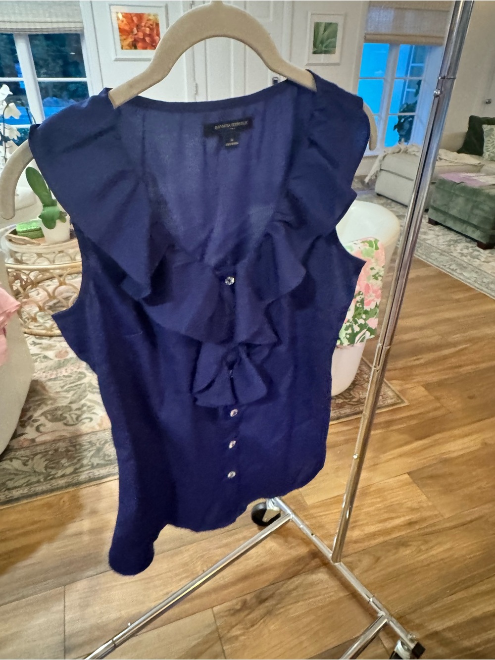 Banana Republic Royal Blue Ruffle Button-Front Sleeveless Blouse